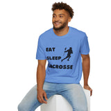 Lacrosse T-Shirt - Eat Sleep Lacrosse Design: A must for all Lacrosse players and fans to spread the popularity