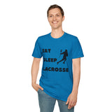 Lacrosse T-Shirt - Eat Sleep Lacrosse Design: A must for all Lacrosse players and fans to spread the popularity