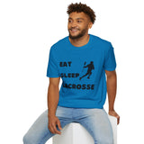 Lacrosse T-Shirt - Eat Sleep Lacrosse Design: A must for all Lacrosse players and fans to spread the popularity