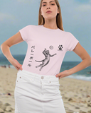 Volleyball Cat Unisex T-Shirt - Cat Playing Volleyball with Japanese Script Design